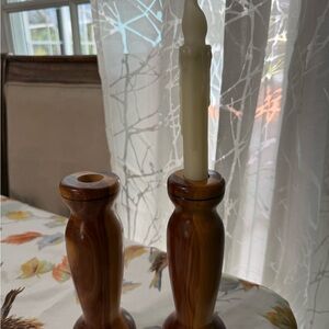 Wooden Candle Holders with Cream Candle